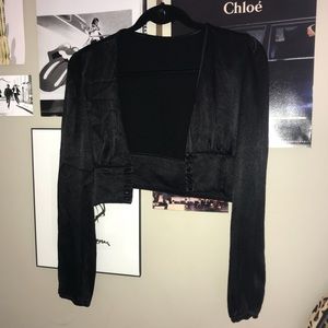 Black Long Sleeve Crop Top